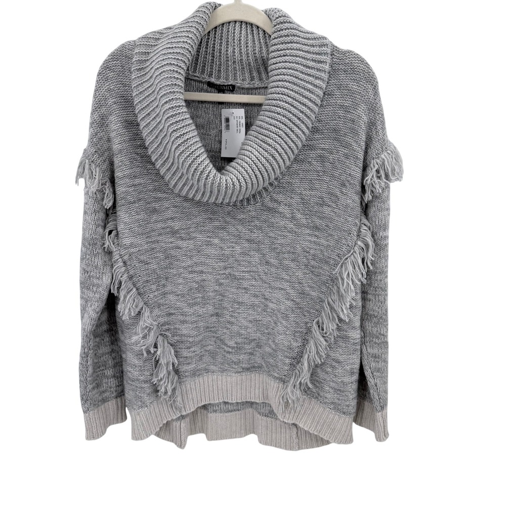 Intermix Fringe Cowl Neck Sweater Wool Cashmere Grey M/L INT069B NEW